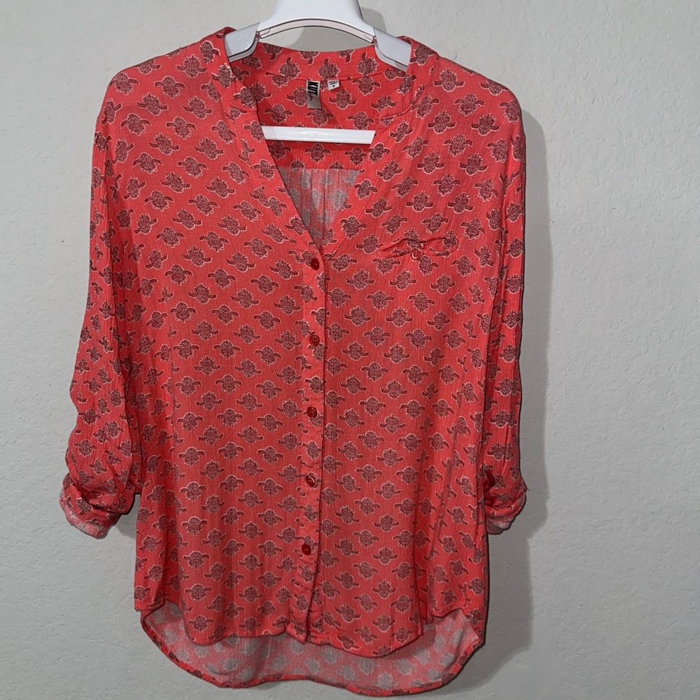 Kut From The Kloth Pink Turtle Pattern V-Neck Blouse‎ Top Womens Small